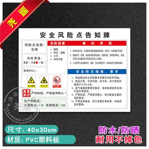 仓库车间安全风险点告知牌卡工厂警示牌提示牌标识牌定做pvc07